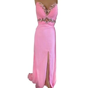Crush Pale Pink Rhinestone Bodice Strapless Plunging Back Prom Dress Size 2